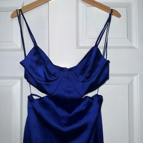 Royal Blue Satin Summer Cutout Slip Dress - Picture 2 of 5